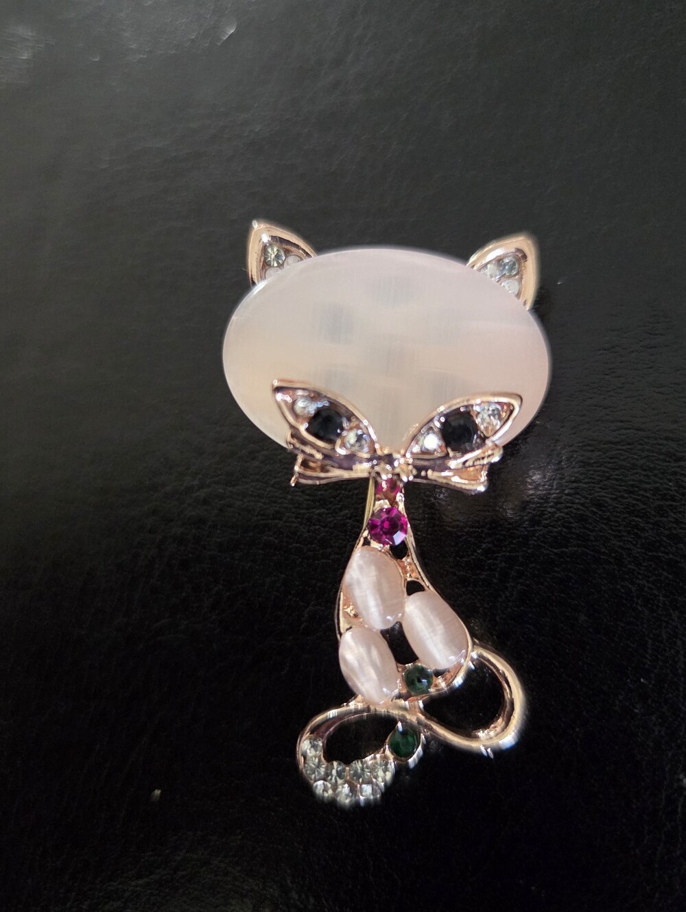 Cat Brooch with White Opalescent Inlays - NIP